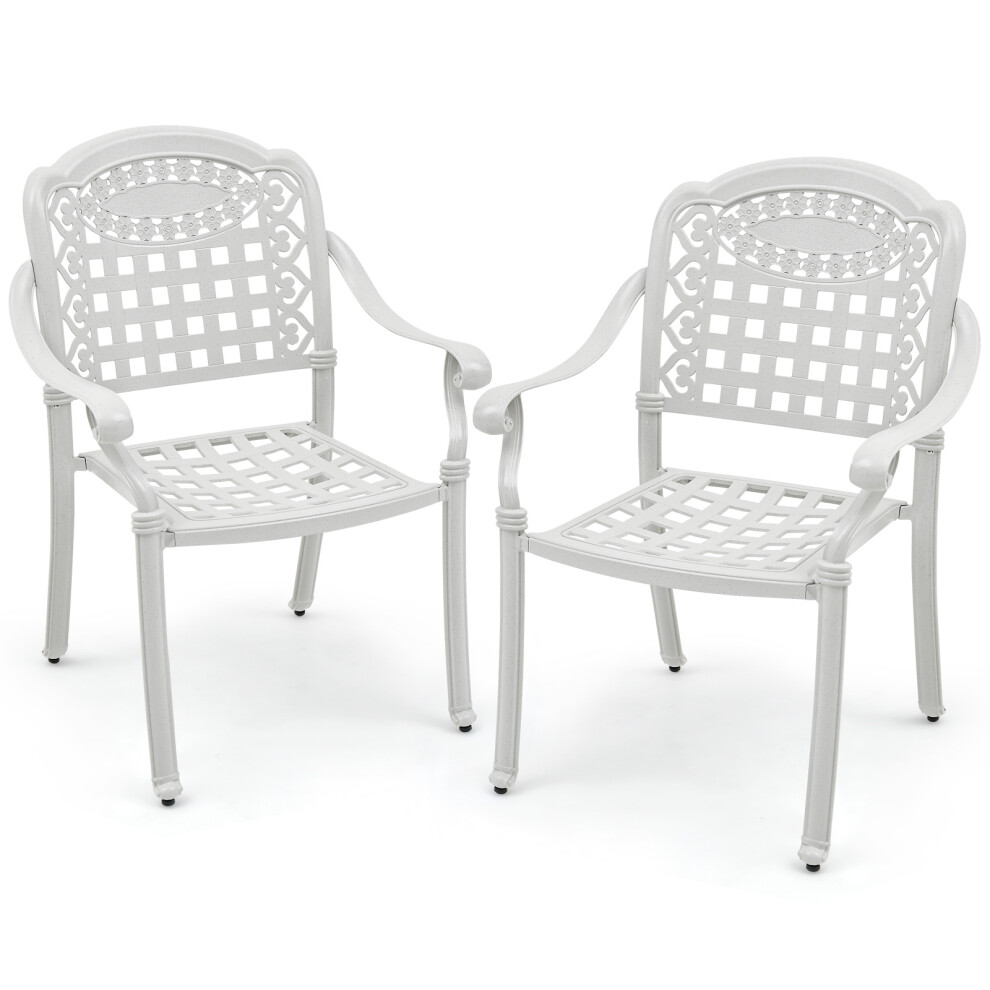 Set of 2 Outdoor Cast Aluminium Chairs Dining Chairs Armrests Stackable