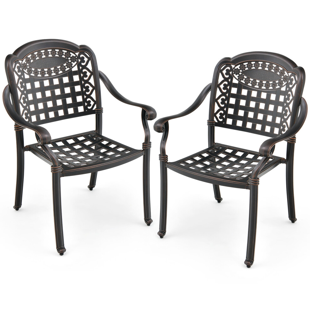 Set of 2 Outdoor Cast Aluminium Chairs Dining Chairs Armrests Stackable