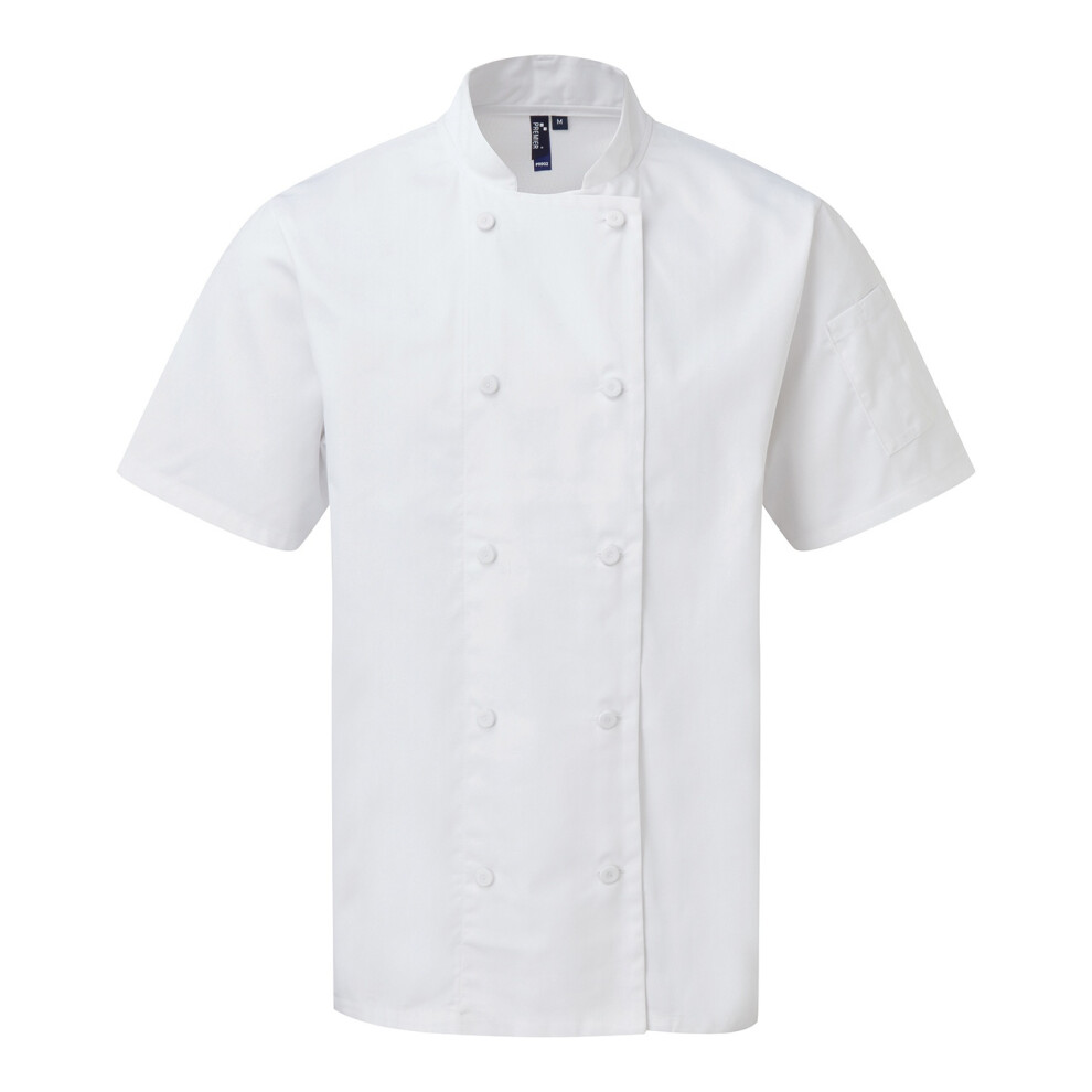 (2XL, White) Premier Mens Coolchecker Short-Sleeved Chef Jacket