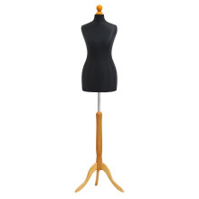 (Female Size 8/10) Display Guru Female Tailors Dummy black Dressmakers Fashion Students Mannequin Display Bust with A Light Wood Tripod Base