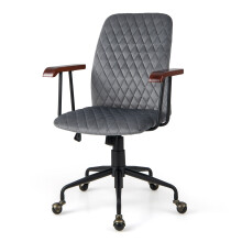 Velvet Office Chair Computer Desk Chair Mid-back W/Rubber Wood Armrest