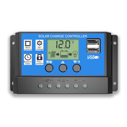Lowenergie (30A) 10A/20A/30A 12V/24V LCD Solar Panel Battery Regulator Charge Controller Dual USB