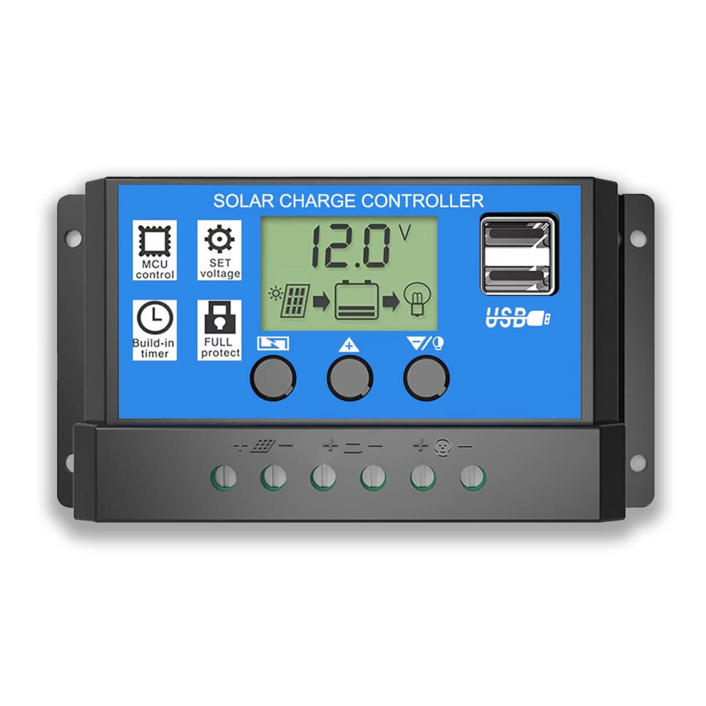 (30A) 10A/20A/30A 12V/24V LCD Solar Panel Battery Regulator Charge Controller Dual USB