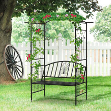 Outdoor Patio Rose Trellis Garden Metal Arch Arbour with Bench