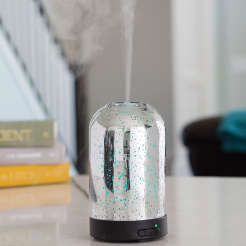 Mercury Glass Medium Glass Essential Oil Diffuser|100 mL Humidifying Ultrasonic Aromatherapy Diffuser 8 Colorful LED Lights