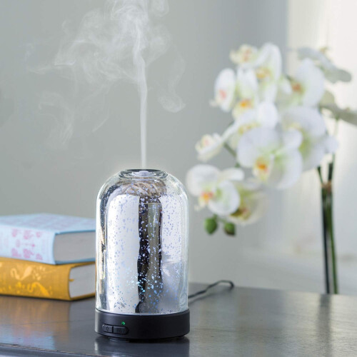 Mercury Glass Medium Glass Essential Oil Diffuser|100 mL Humidifying Ultrasonic Aromatherapy Diffuser 8 Colorful LED Lights 1