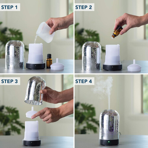 Mercury Glass Medium Glass Essential Oil Diffuser|100 mL Humidifying Ultrasonic Aromatherapy Diffuser 8 Colorful LED Lights 2