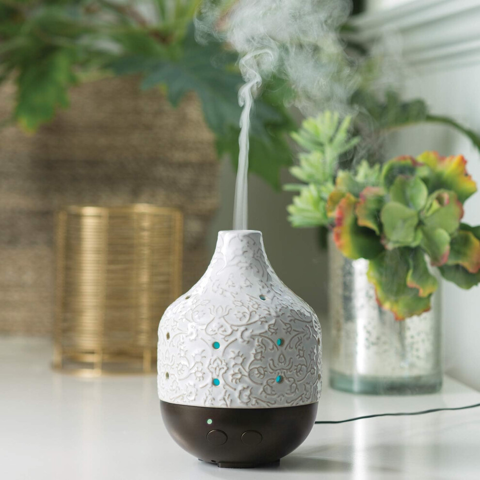 Botanical Large Ceramic Essential Oil Diffuser|250 mL Humidifying Ultrasonic Aromatherapy Diffuser 8 Colorful LED Lights