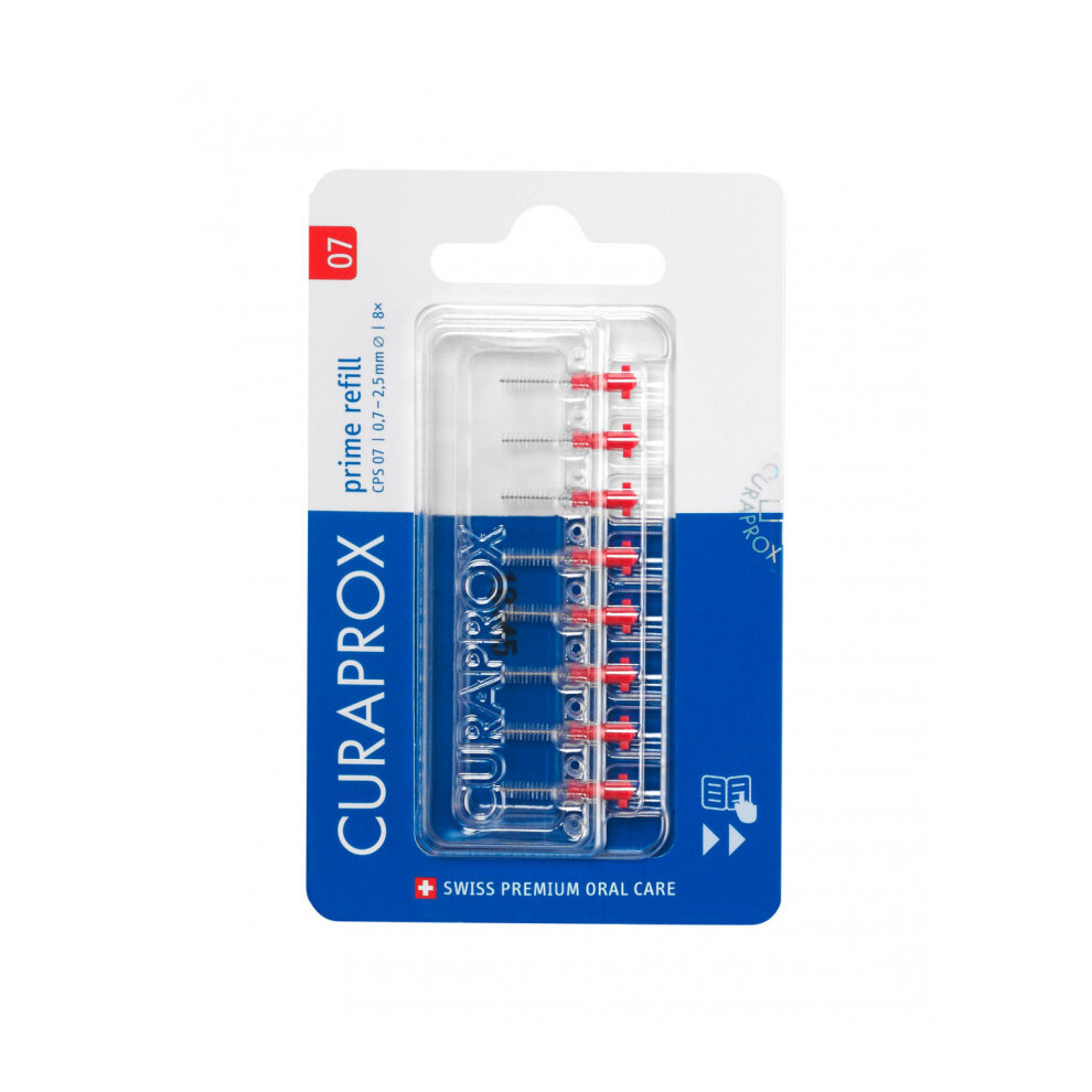 Curaprox CPS 07 Prime Refill Pack Interdental Brushes, 0.7mm to 2.5mm, Red (8 Pack) X 1