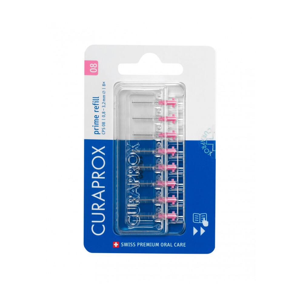 Curaprox CPS08 Pink Prime Interdental Brushes 0.8mm - Pack Of 8 X 1