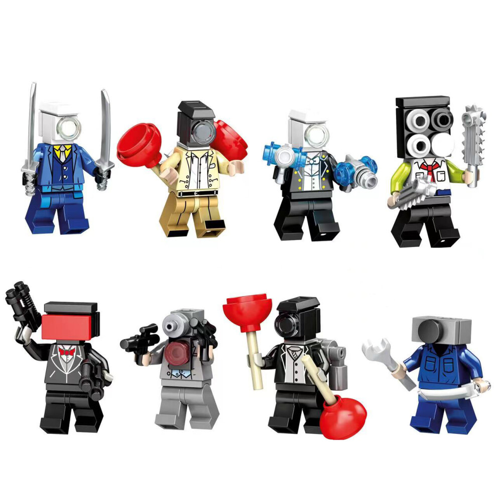 (Style c 8pcs) 16Pcs/set Skibidi Toilet Minifigure Action Figures Building Blocks Toys Fit LEGO