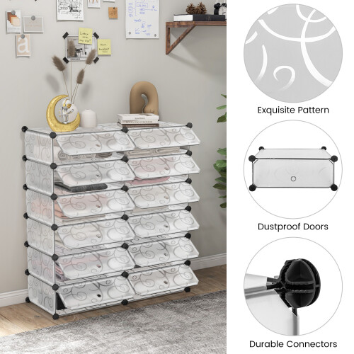 Costway Stackable 12-Cube Shoe Organizer Modular Storage Rack Space Saving 2
