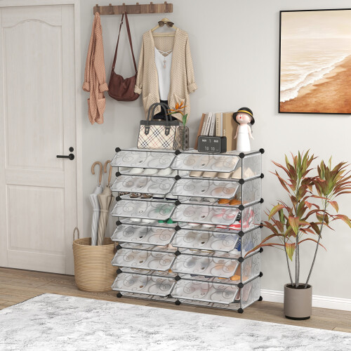 Costway Stackable 12-Cube Shoe Organizer Modular Storage Rack Space Saving 1