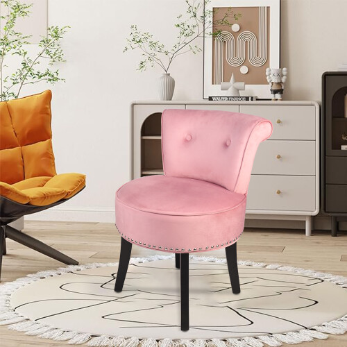 (Pink) Velvet Vanity Chair Accent Rivet Makeup Stool 2