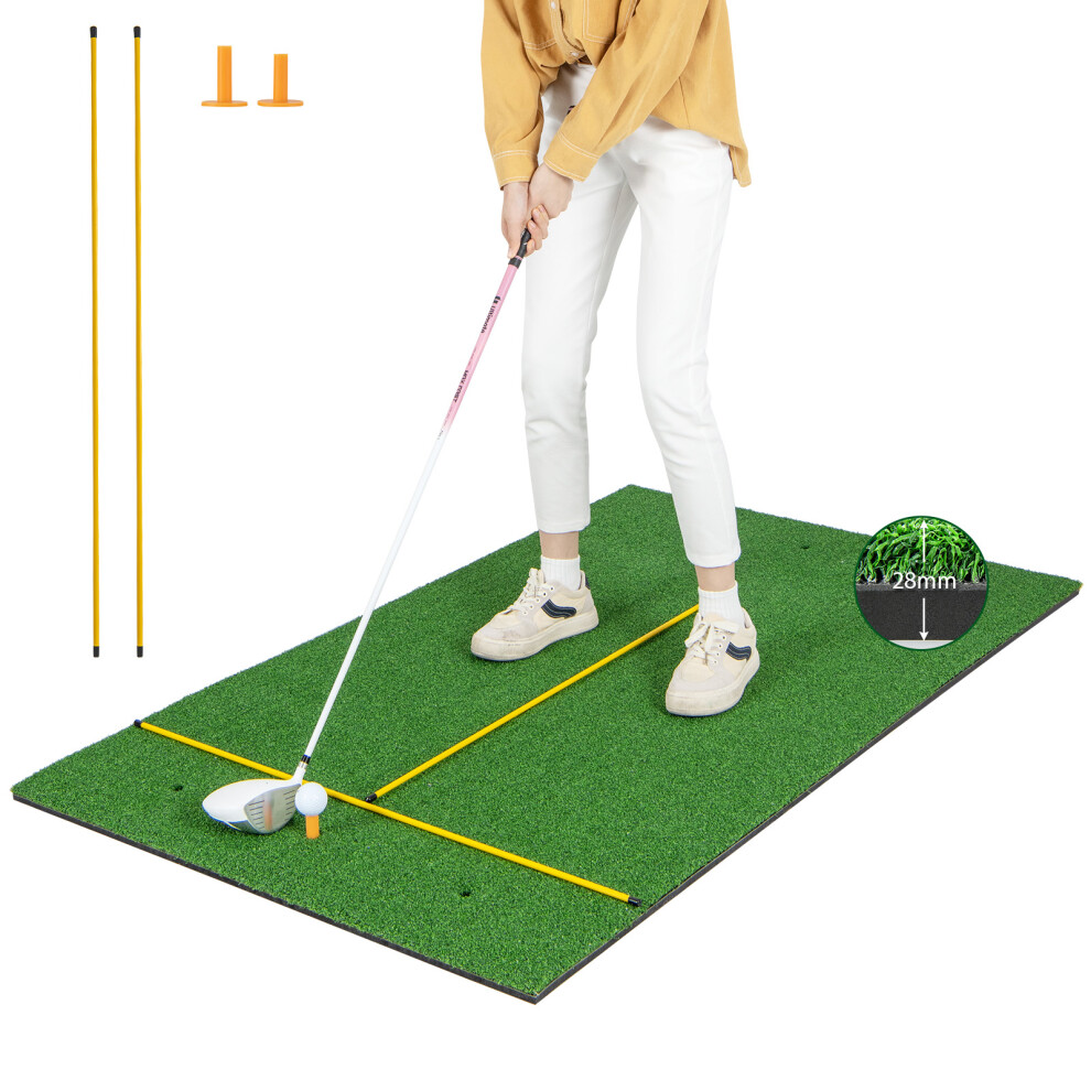 5 x 3 ft Golf Hitting Mat Artificial Grass Golf Training Game W/ 2 Sticks & Tees