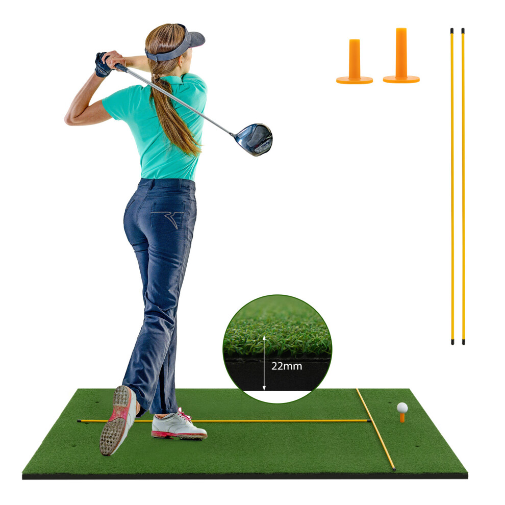 152 x 117 cm Golf Hitting Mat Grass Turf Golf Training Aids W/ 2 Sticks & Tees