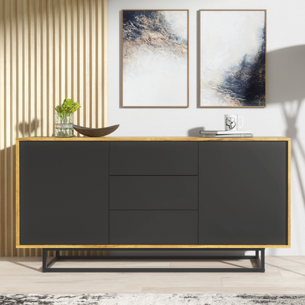 Creative Furniture Black,Multicoloured Vista Loft Sideboard - Oak & Black 140Cm