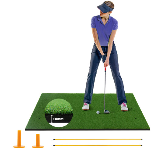 Costway 5ft x 4ft Golf Hitting Mat Grass Turf Train Aid W/ 2 Sticks & Rubber Tees