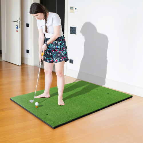 Costway 5ft x 4ft Golf Hitting Mat Grass Turf Train Aid W/ 2 Sticks & Rubber Tees 2