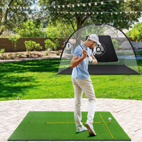 Costway 5ft x 4ft Golf Hitting Mat Grass Turf Train Aid W/ 2 Sticks & Rubber Tees 1
