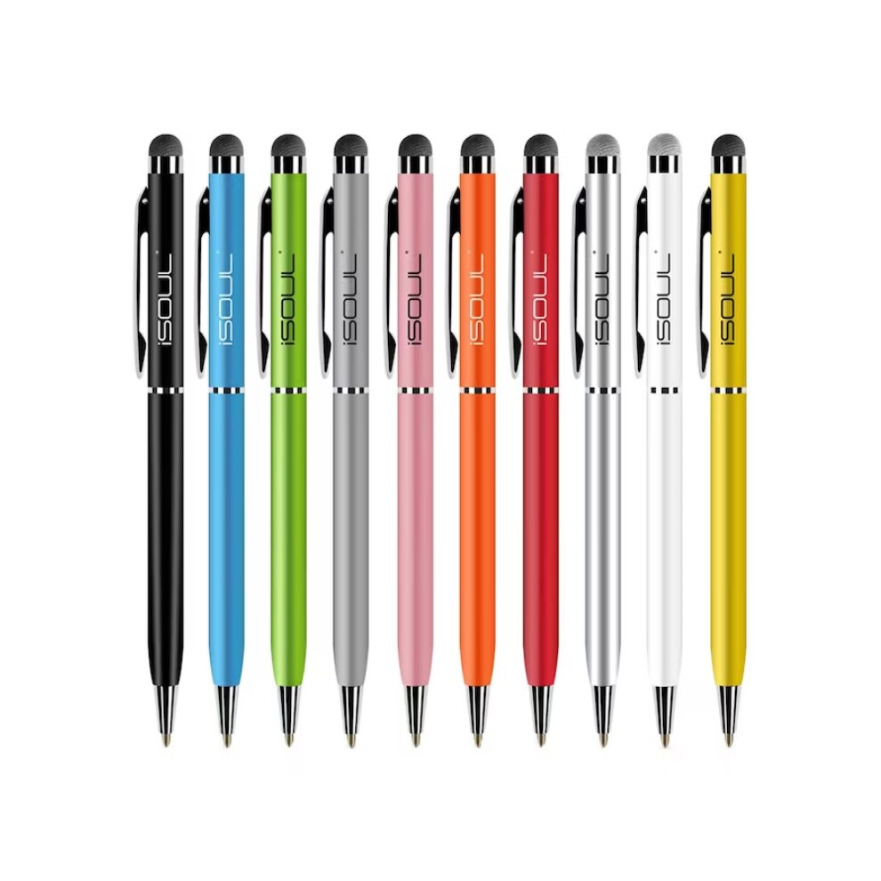 (Multi) iSOUL Stylus Pen for Tablets Mobile Phone 10 Pack 2 in 1 Capacitive Ballpoint