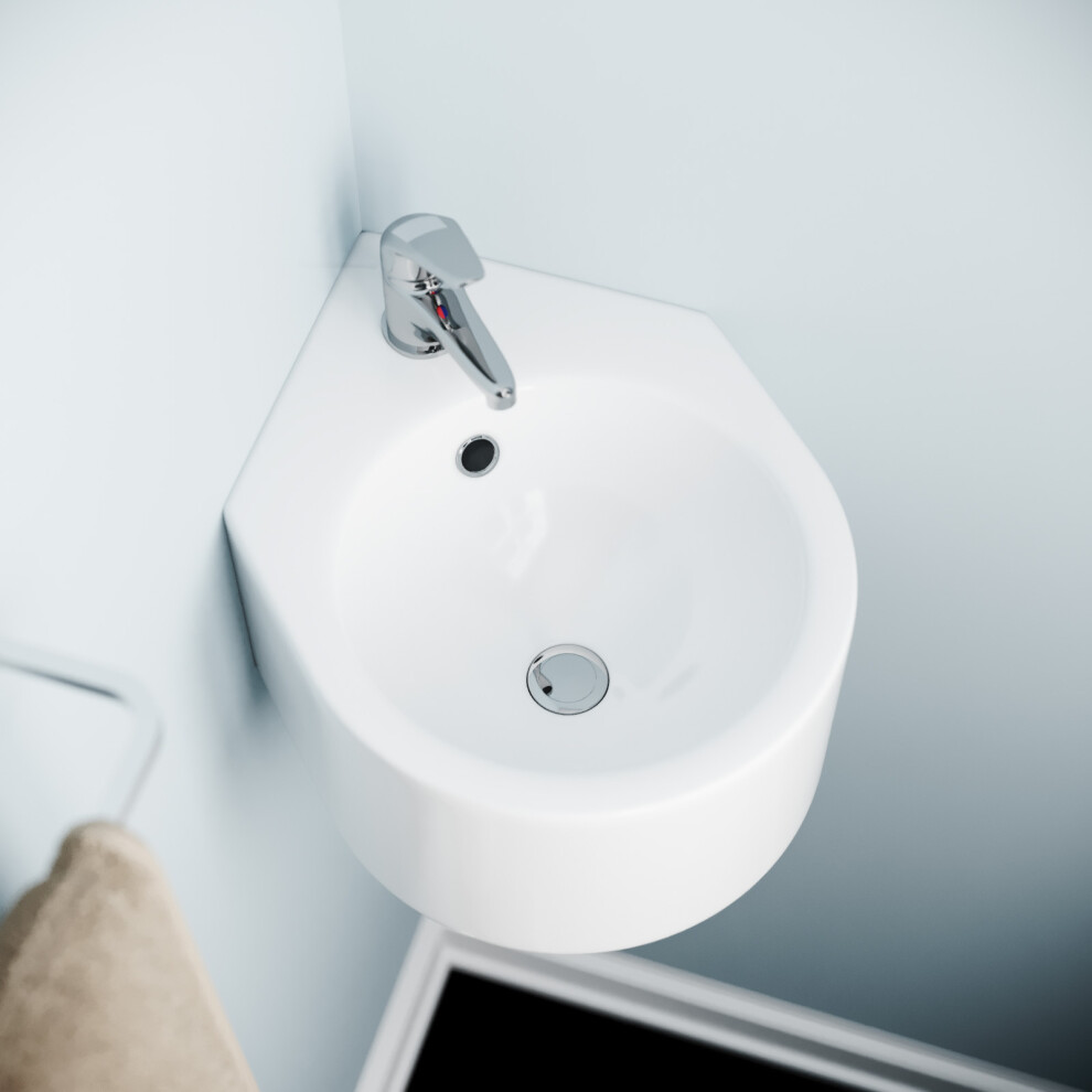 310 X 435mm Wall Hung Cloakroom Ceramic Compact Corner Basin Sink