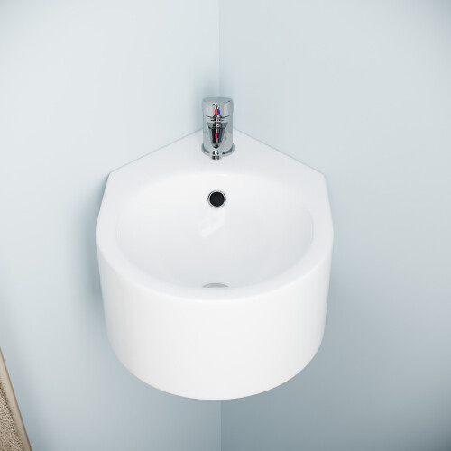 NES Home 310 X 435mm Wall Hung Cloakroom Ceramic Compact Corner Basin Sink 1
