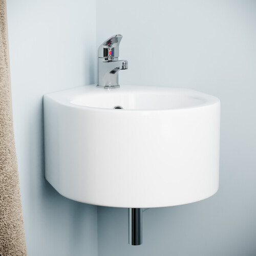 NES Home 310 X 435mm Wall Hung Cloakroom Ceramic Compact Corner Basin Sink 2