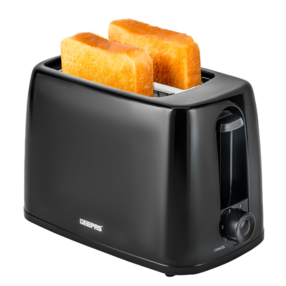 (Black) Geepas 2Slice Toaster 6Level Browning Control 650W