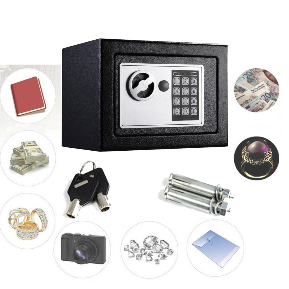 Electronic Digital Safe Box with PIN or Keys, 2mm Body / 4mm Solid Steel Door, Mounting Bolts, 4.6L Jewelry & Cash Safe