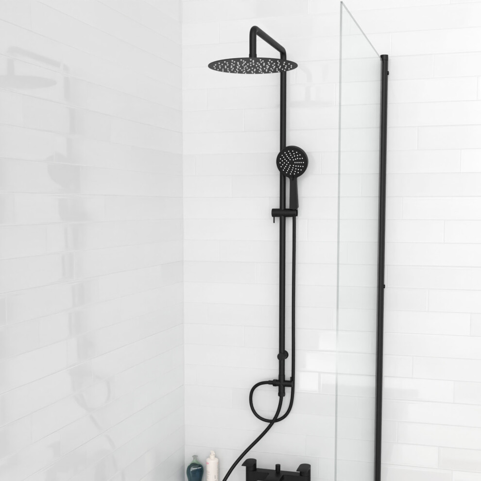 Nes Home Round Shower Mixer Handset & Riser Rail Kit Matte Black