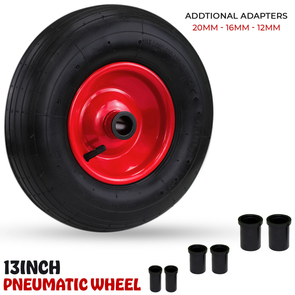 Wheelbarrow Wheel 33cm 13" Pneumatic Tyre Replacement 4.00-6, 150kg Load