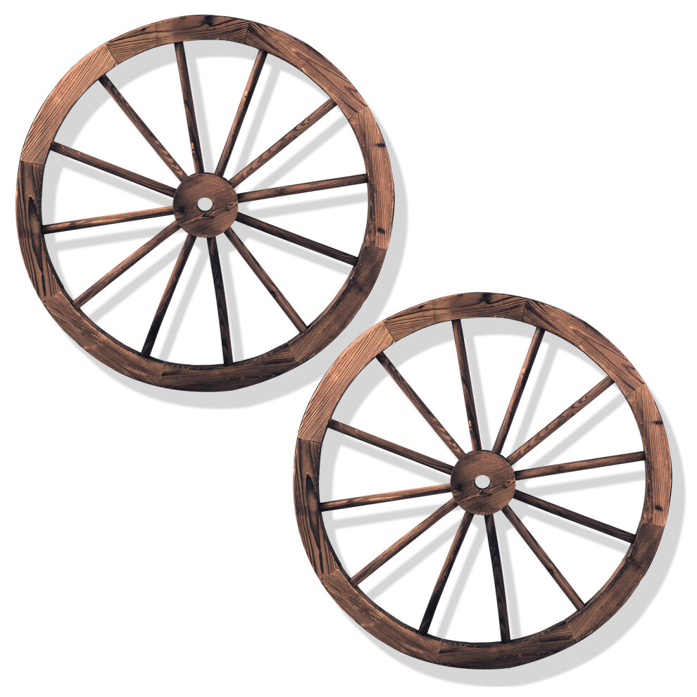 Set of 2 Decorative Wooden Wheels Decorative Wall Fir Wood Vintage Wagon Wheels