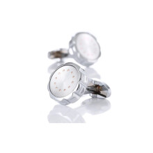 Luxury Silver Cufflinks Ridged Bezel Gold Circle from Charles William