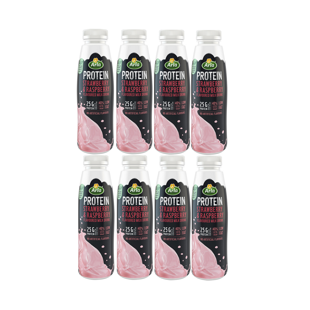 Arla Protein Shake Strawberry & Raspberry Milkshake Drink 8x482ml Best Bef Oct24