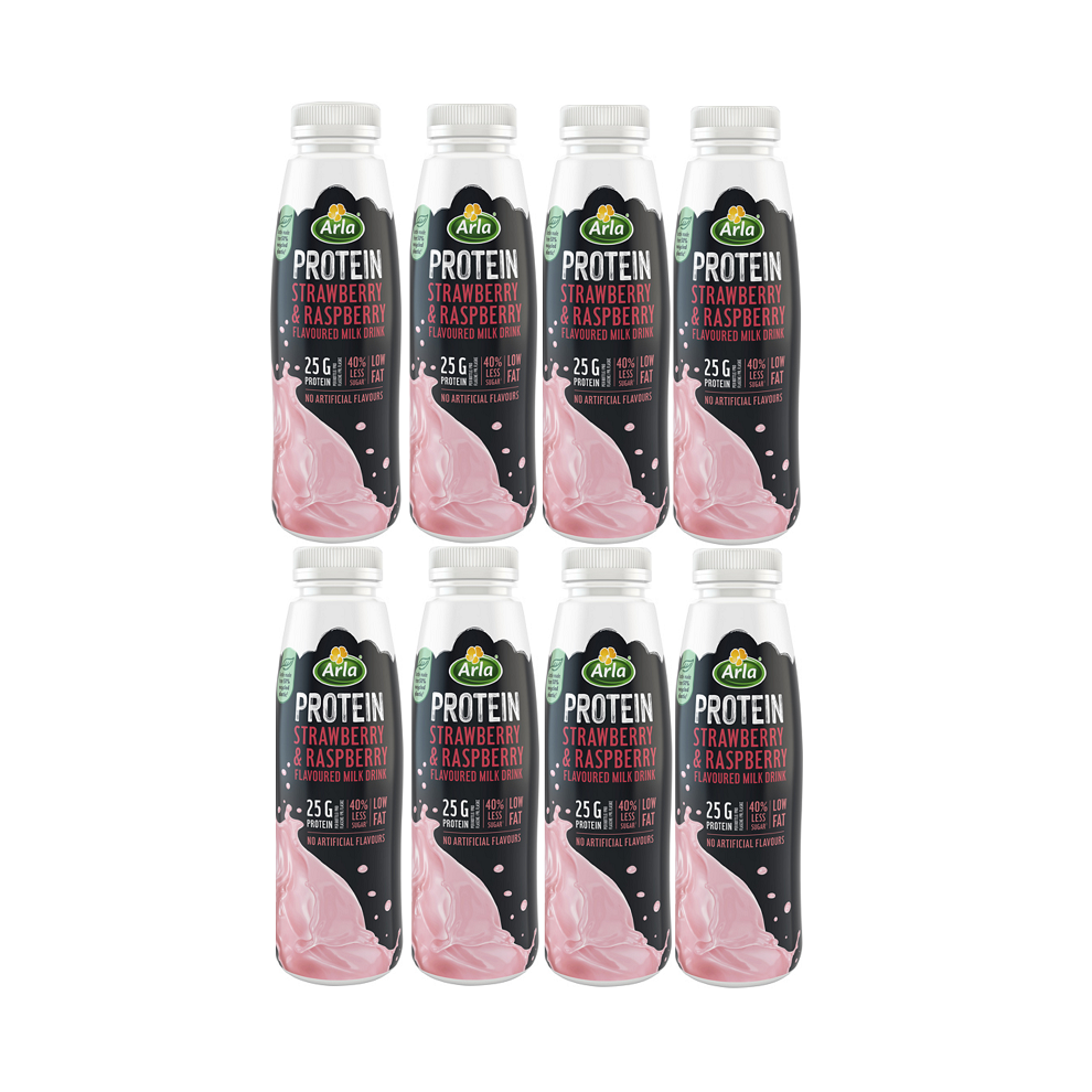 Arla Protein Shake Strawberry & Raspberry Milkshake Drink 8X482ml