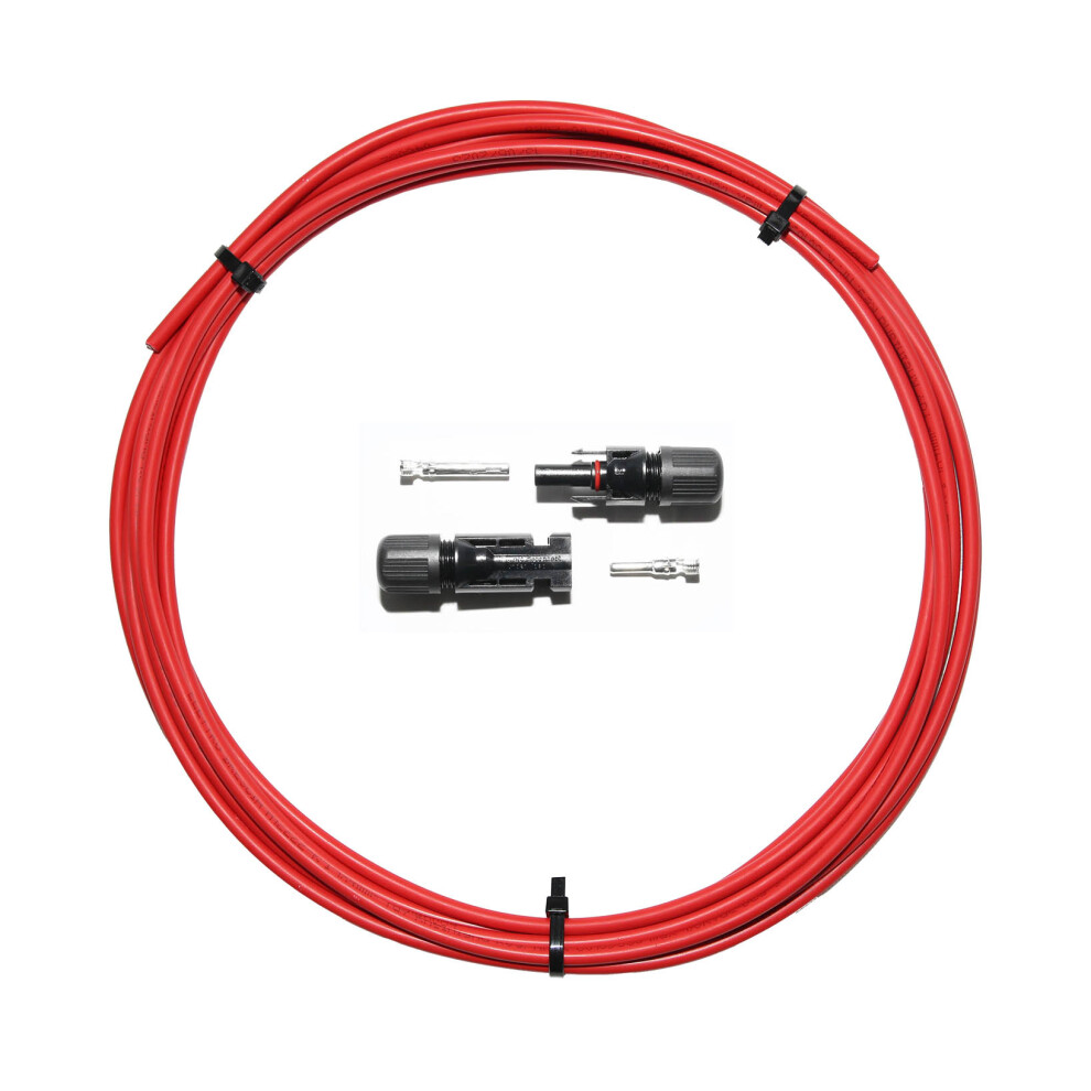 (15 metres plus non crimped MC4) Solar Panel PV Cable, Cut to Length, TUV double insulated, 1800V, low voltage drop ( Red,) 4mm². with or with our solar connector plugs