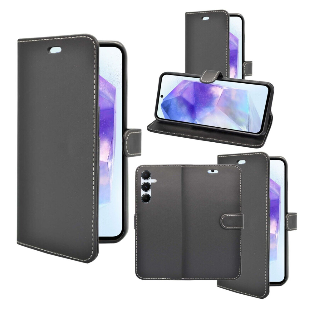 (Black) For Samsung Galaxy A55 5G Wallet Flip Cover Case