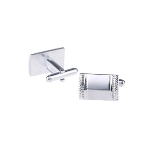 Silver Cufflinks Rectangle Shape Ridged Edge Smart Formal Cufflink 1