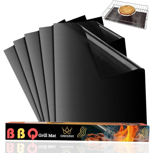 5 Pack Oven Base Liner Sheet with Brush Large Non Stick Grill Mat