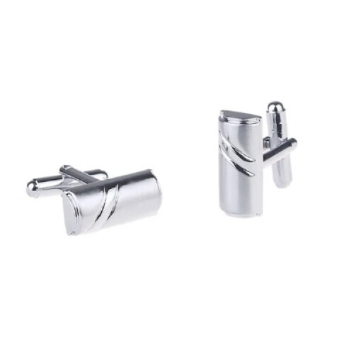 Silver Cufflinks Barrel Shape Stripe Pattern Smart Formal Cufflink