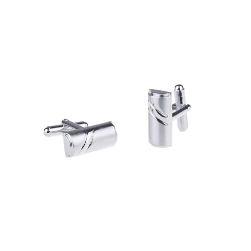 Silver Cufflinks Barrel Shape Stripe Pattern Smart Formal Cufflink 1