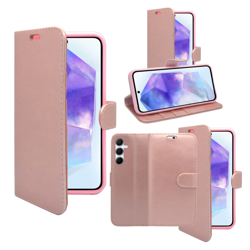 (Rose Gold) For Samsung Galaxy A55 5G Wallet Flip Pouch Case