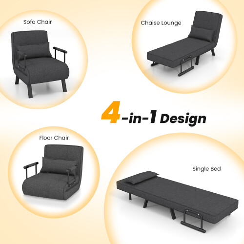 Costway Folding Single Sofa Bed Convertible Sleep Chair w/Adjustable Backrest 1