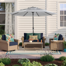 3m Parasol 3 Tier Garden Patio Umbrella with Push button Tilting and Crank No Base Sun Shade