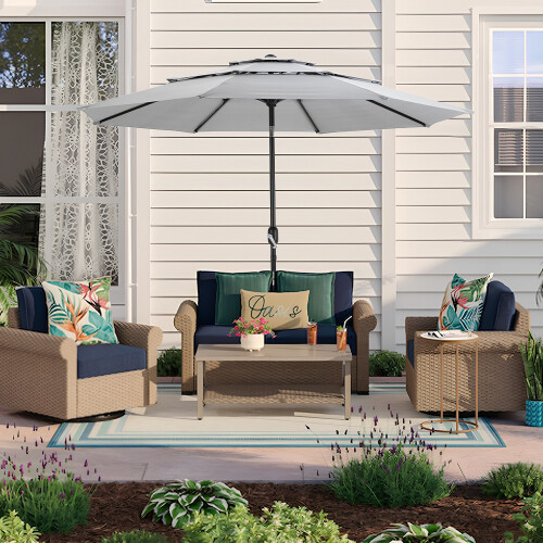 3m Parasol 3 Tier Garden Patio Umbrella with Push button Tilting and Crank No Base Sun Shade