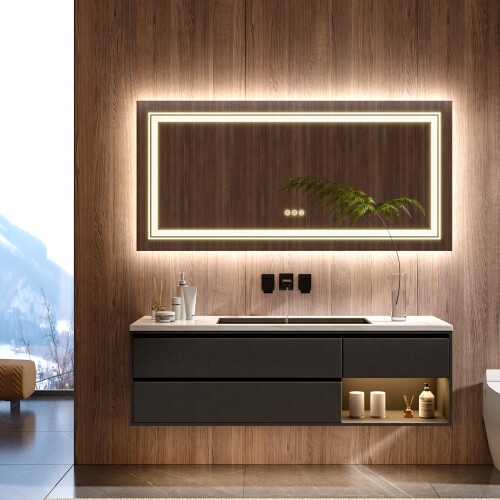 1200x800mm  Led Backlit Bathroom Mirror Wall Dimmable Demister