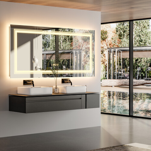 1200x800mm  Led Backlit Bathroom Mirror Wall Dimmable Demister 1