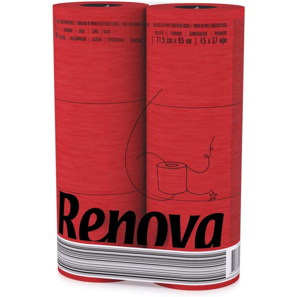 Renova 3-Ply Soft Toilet Paper 8619 - 140 Sheets Per Roll, 100% Virgin Pulp, Dermatologically & Gynaecologically Tested Red