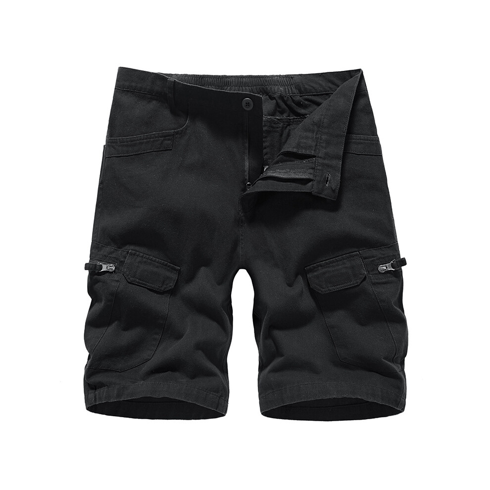(Black, 36) Mens Cotton Camouflage Cargo Shorts Combat Pants Pockets Summer Casual Work